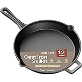 Bakken 12" Cast Iron Skillets, Pre-Seasoned Frying Pan with Even Heat Retention Cooking, Versatile for Stove, Oven, Grill & Campfire, Easy-Grip Handles, Hand Wash Only, 6.61 lbs