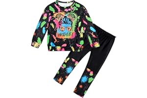 DONWEN Toddler Girl Clothes,Tie Dye Sweatsuit 2 Piece Girls Outfits Graphic Pullover Top Pants Girls Fall Winter Outfit