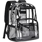 Vorspack Clear Backpack Heavy Duty - Large Transparent Bookbag for Adults, See Through Backpack for College, Work, Travel - Black