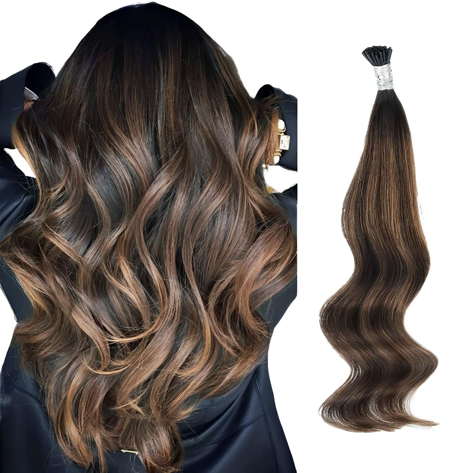 ABH AmazingBeauty Hair Keratin I Tip Human Hair Extensions 50 Grams #2/6/2 Darkest Brown with Chestnut Brown Balayage Medium Pre Bonded Real Human Hair I Tips Extensions For Women 50Strands 18 Inch โ image 1