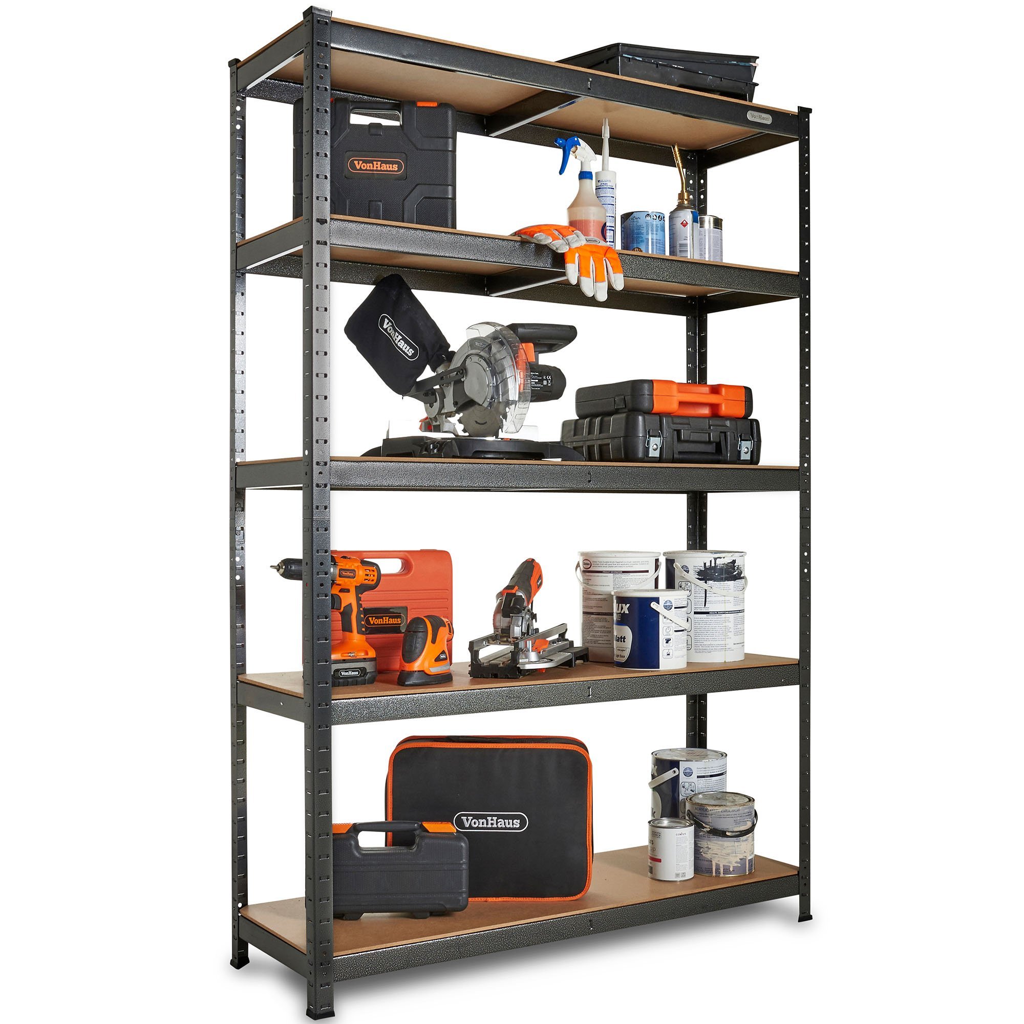 VonHaus Extra Wide Garage Shelving Racking or Workbench 5 Tier Metal