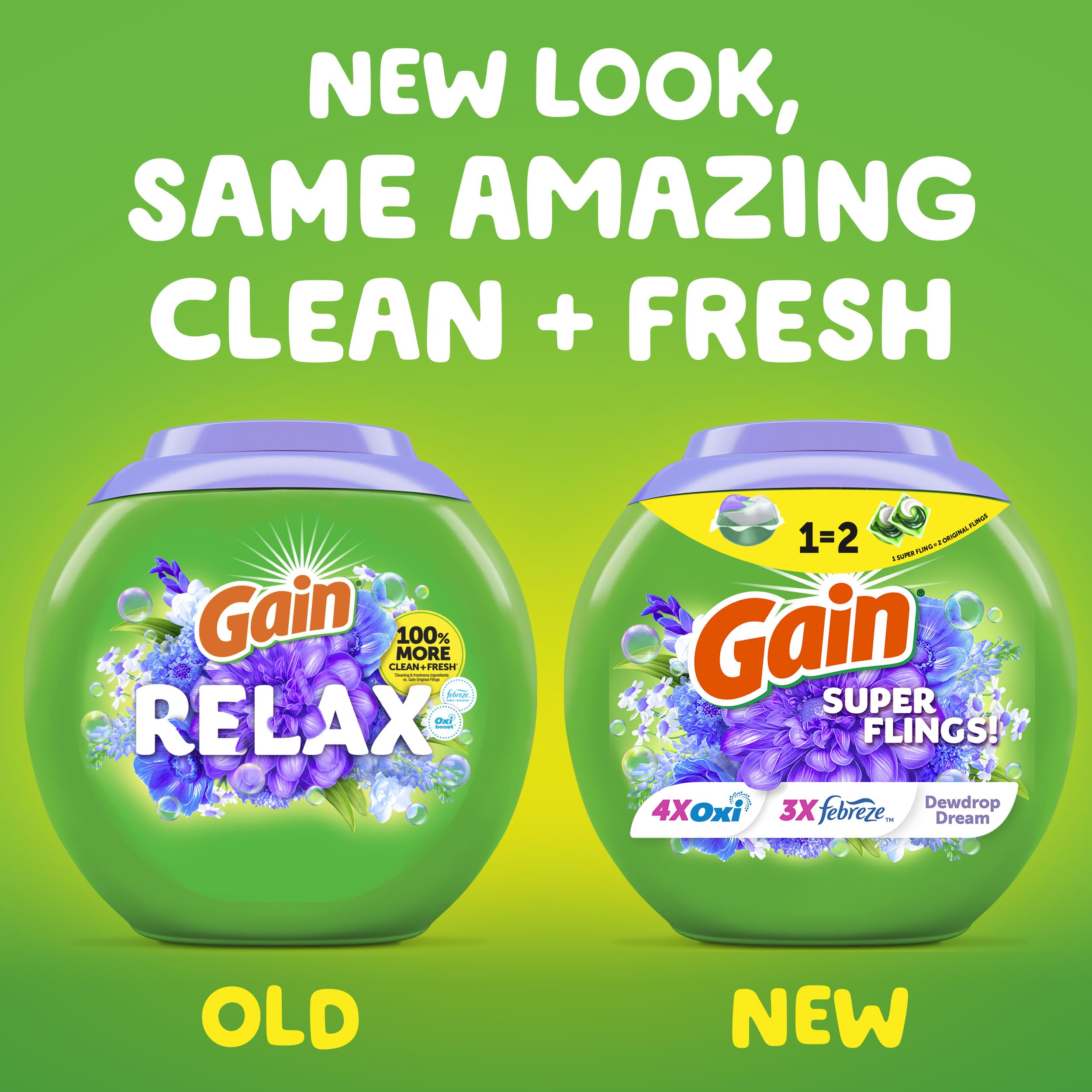 Gain Super Sized Flings Laundry Detergent Pacs, 45 Count, Dewdrop Dream Scent