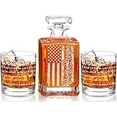 Whiskey Decanter Engraved We The People American Flag Decanter Set with 2 Glasses for Liquor Scotch Bourbon or Wine, Father's Day Patriotic Gift