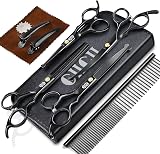 CIICII 7 Inch Dog Grooming Scissors Kit with Safety Tip Curved & Thinning Sets view 9