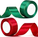 YAAVAAW 2 Rolls Burgundy Red & Green Satin Ribbon 22m 40mm Gift Wrapping
