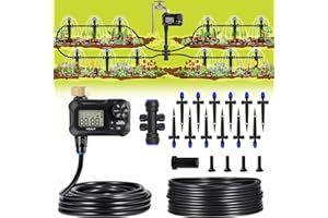 HIRALIY 49FT Automatic Drip Irrigation Kits with Garden Timer, Garden Watering System for Patio Lawn, Quick Connector Design Garden Irrigation System Kit with Easy Programmable Water Timer