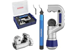 WORKPRO 3 Pieces Tubing Cutter Set - Pipe Cutter with 1/8”-1-1/4” Cutting Capacity, Mini Copper Pipe Cutter with Deburring Tool, Copper, Aluminum, Brass, and Plastic Tubing Cutter