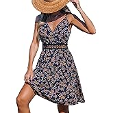 CUPSHE Women's Mini Dress V Neck Tropical Floral Beach Sleeveless Adjustable Straps Casual A Line Summer Vacation Dresses