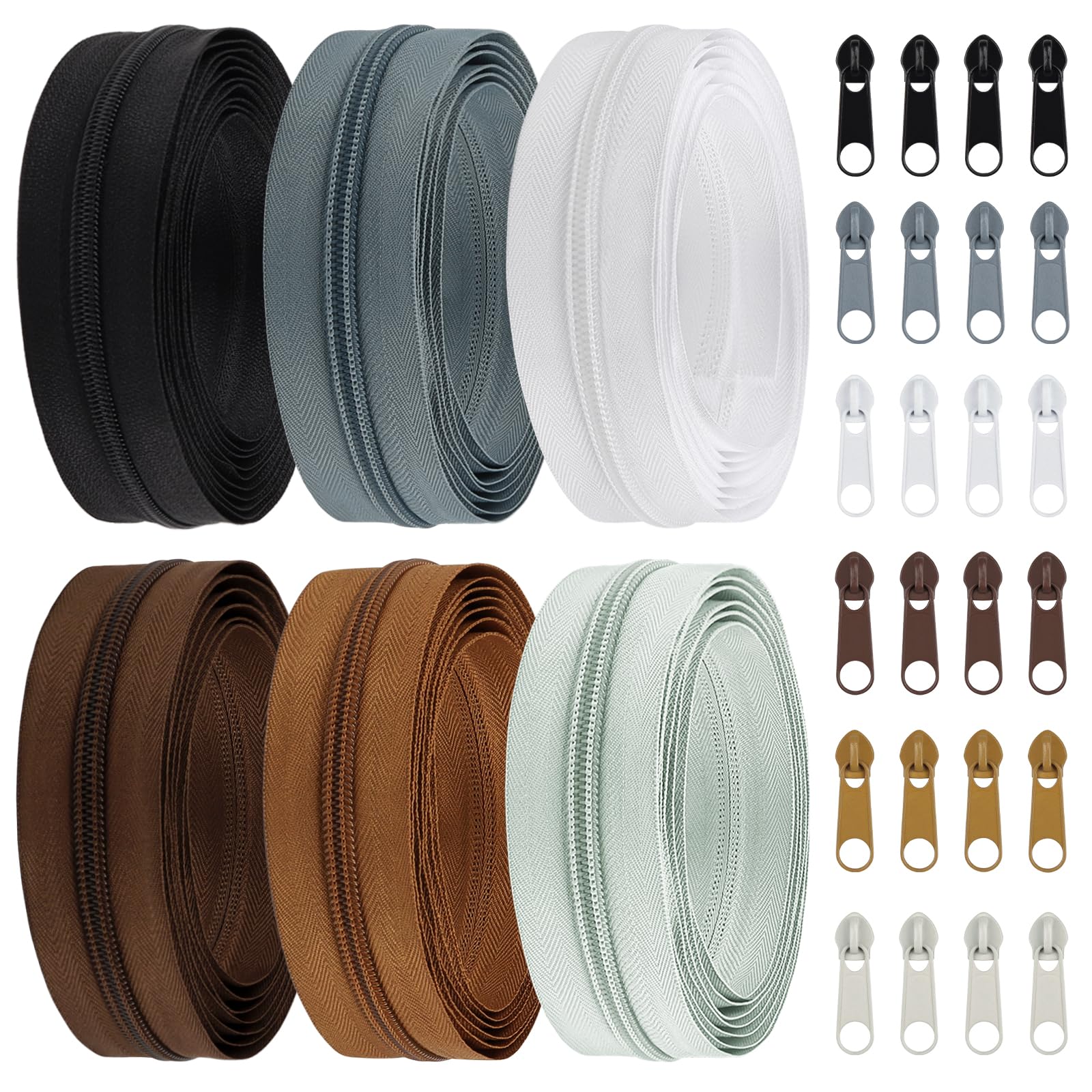 DOITEM 5# Zippers 12 m Nylon Endless Zip Set with Slider and Zip for Sewing and Crafts (6 Colors)