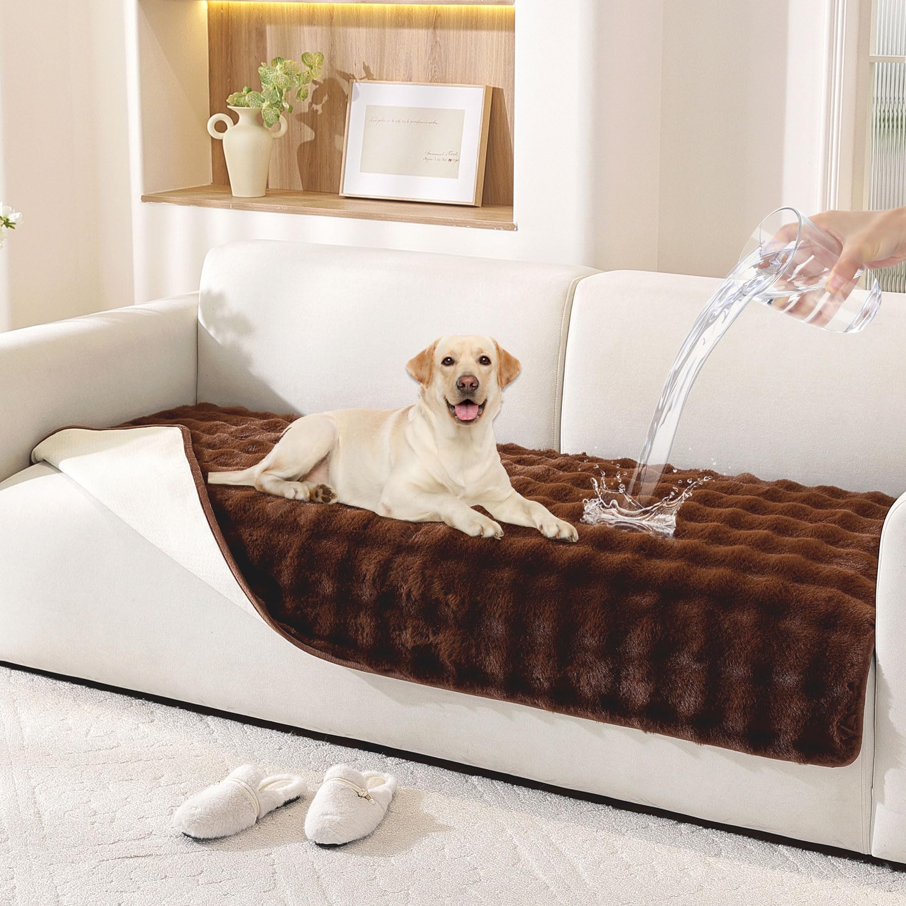 Photo 1 of Hittun Waterproof Dog Bed Cover Non Slip Couch Covers for Dogs Washable Soft Faux Fur Sofa Cover Couch Covers for 3 Cushion Couch Sofa Pet Friendly (Brown)