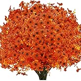 Artificial Mums Fall Fake Flowers for Outdoors, 12 Bundles Faux Mums for Outdoor Planters Autumn Decorations,UV Resistant Silk Flowers Plastic Plants for Outside Front Porch Garden Patio Home Decor