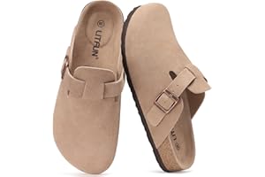 Litfun Women's Genuine Suede Clogs Soft Footbed Leather Potato Shoes Comfort Slip On Clogs with Arch Support