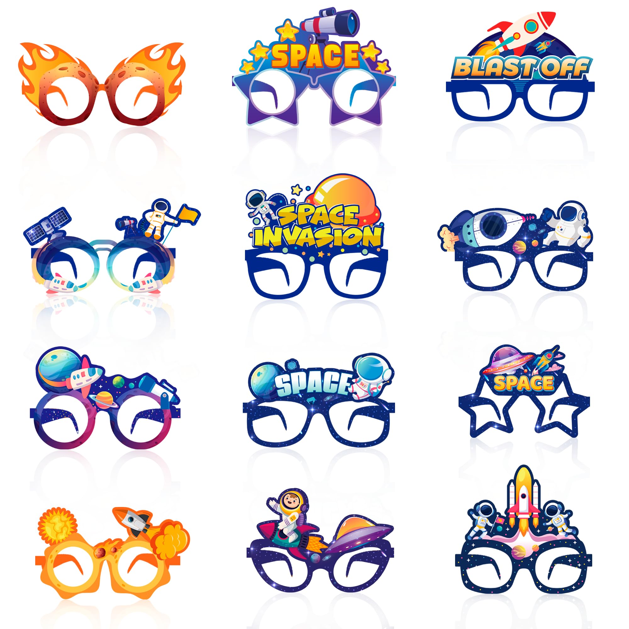 Kaxulvoblig Space Birthday Paper Glasses, 36 Pcs Space Party Photo Glasses, Space Party Paper Glasses for Space Birthday Party Decorations/Favors