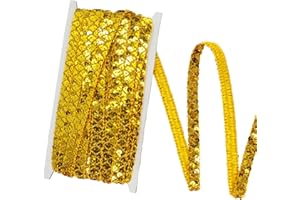 levylisa Lace Trim 14 Yards Sequin Metallic Braid Trim Bling Wrap Ribbon for Garment Accessories Costume Jewelry Crafts Sewing (Gold)