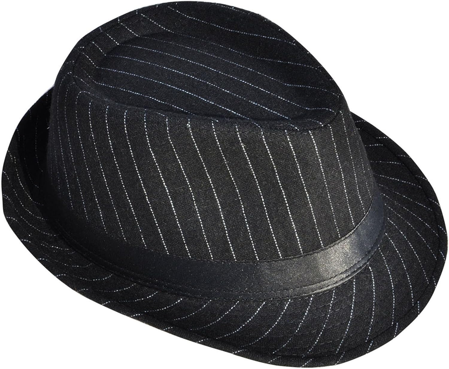 Simplicity Mens Cool Teardrop Crown Fedora Trilby Hat Pinstripe with Black Band at  Men’s Clothing store
