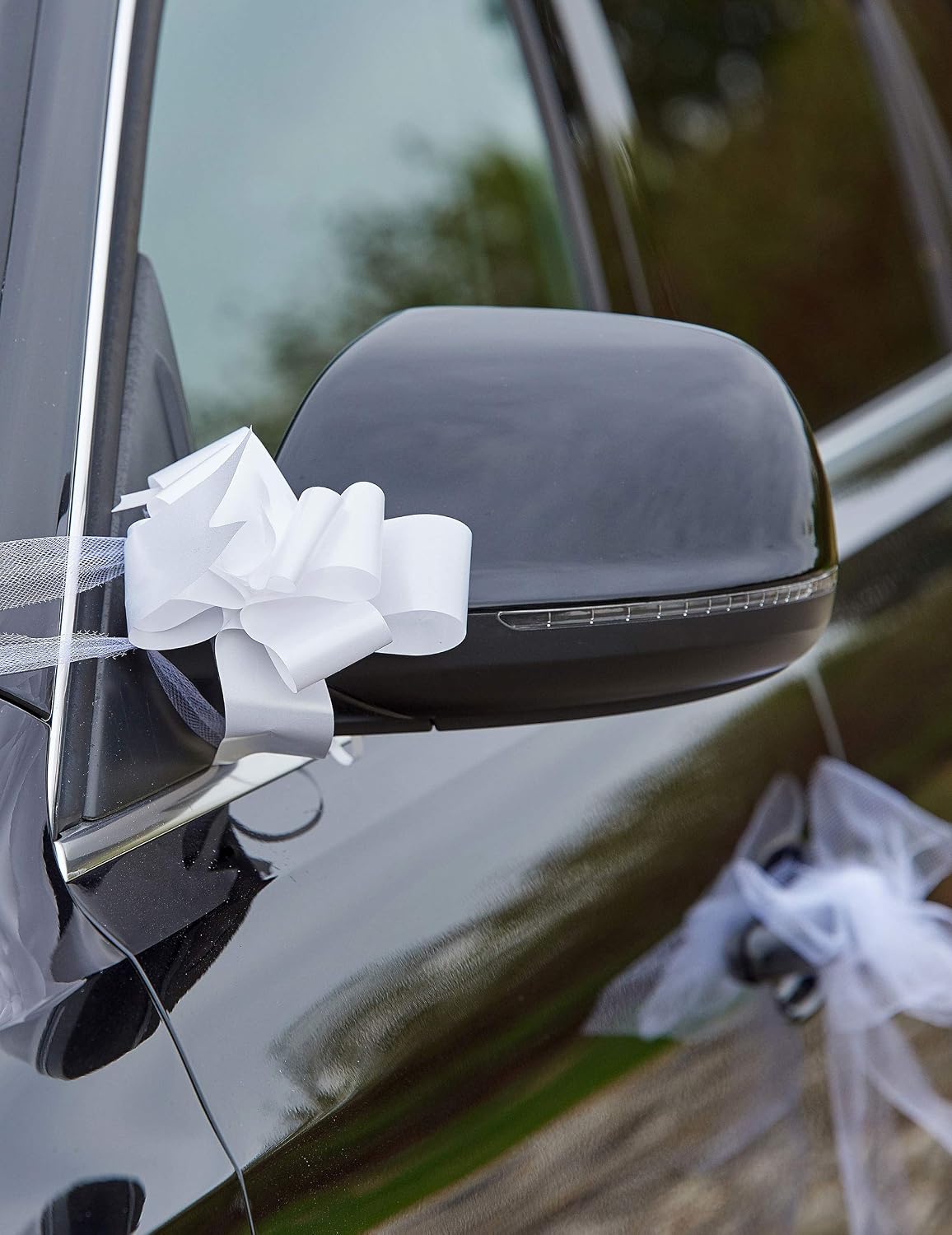 Unbekannt White Ribbon Wedding Car Decoration Kit Wrapping Large Bow (9 pieces), Weiß - Image 5