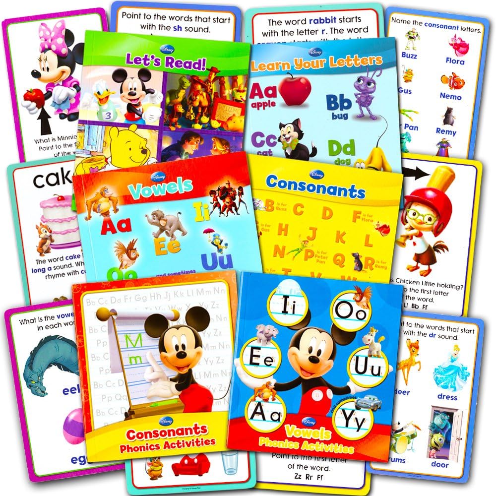 Disney Learning Phonics Box Set -- Bundle Includes 4 Learn to Read Books, 2 Writing Activity Workbooks, 24 Jumbo Flash Cards (Disney Educational Toys)