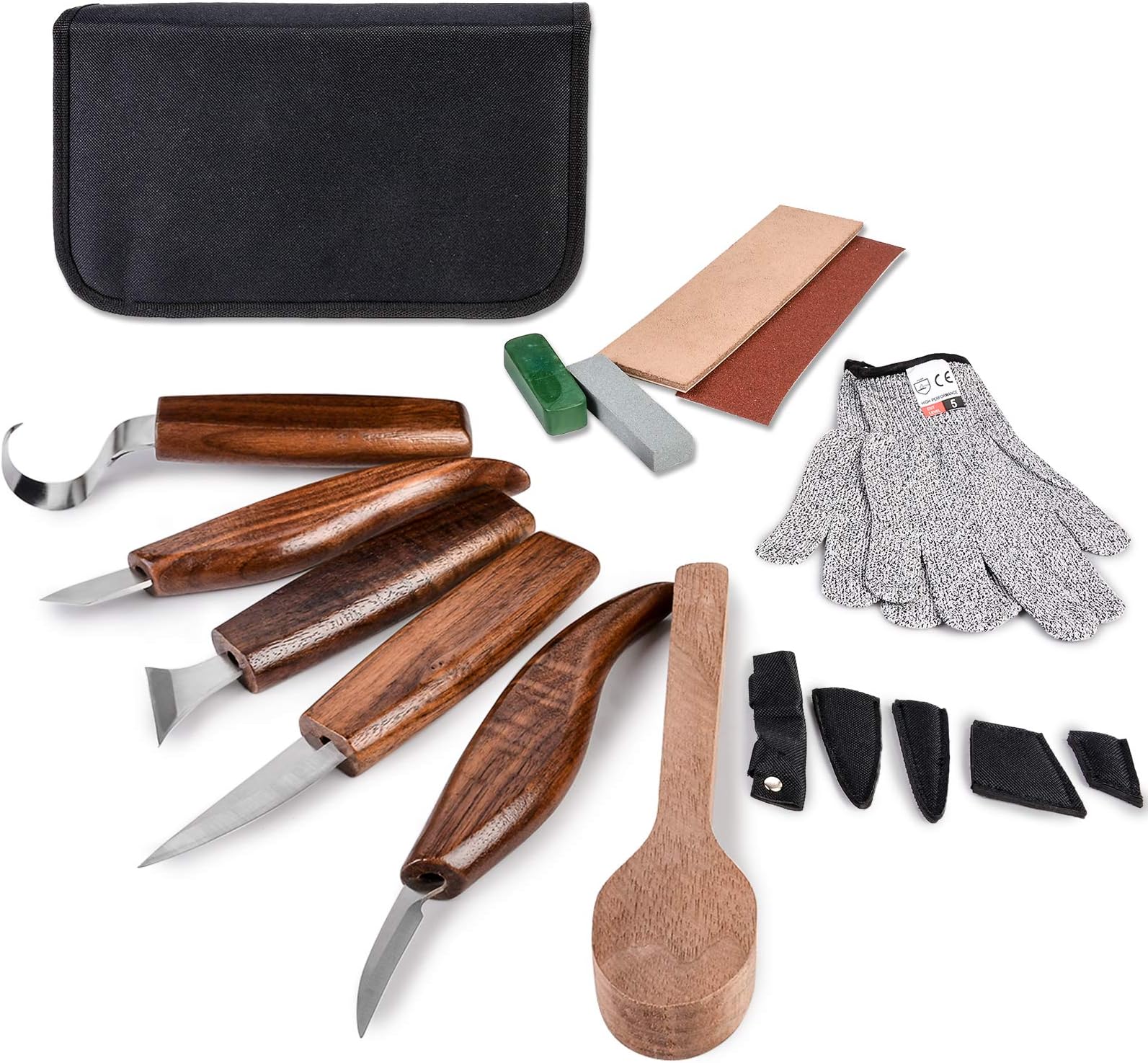 Wood Carving Tools Set, Hook Carving Knife, Detail Wood Knife, Whittling Knife, Oblique Knife, Trimming Knife for Spoon, Bowl, Cup or General Woodwork (Iron)