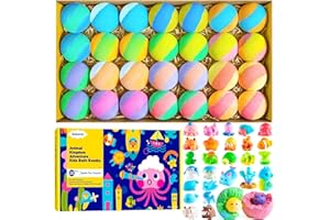 BUBBLETAIL Bath Bombs for Kids with Surprise Inside – 28 Fun Fizzy Shower Bombs with Land & Sea Animal Toys, Kid-Friendly & Non-Toxic, Handmade Birthday Party Favors & Summer Gifts for Girls and Boys