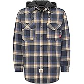 BOCOMAL FR Hooded Shirts Button Down Heavyweight Flannel Plaid Hoodies Fire Retardant Flame Resistant Welding Jacket