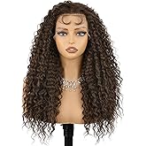 forfeels 13×4 Dark Brown Lace Front Wig Long Curly Brown Wig with Baby Hair Synthetic Lace Front Wigs for Women Daily Party Use 24 Inch
