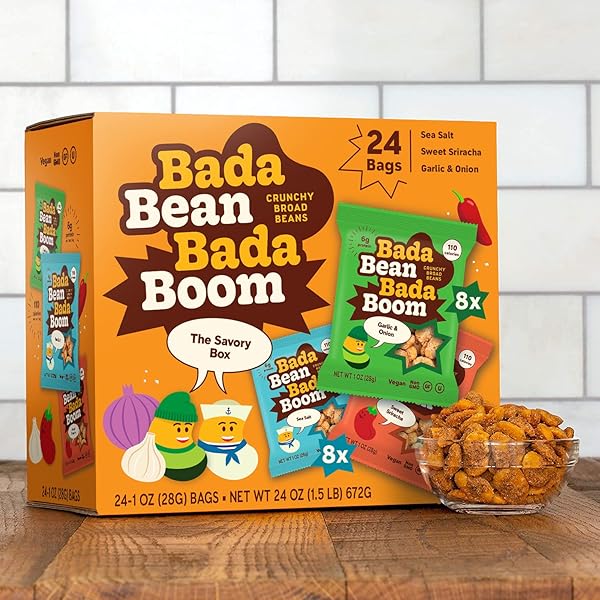 ENLIGHTENED BADA BEAN BADA BOOM ROASTED FAVA BEANS, DRIED BROAD BEANS – 110 CALORIES, 4G FIBER, 6G PLANT-BASED PROTEIN, GLUTEN-FREE, VEGAN, PLANT BASED SNACKS – 1 OUNCE (PACK OF 24)