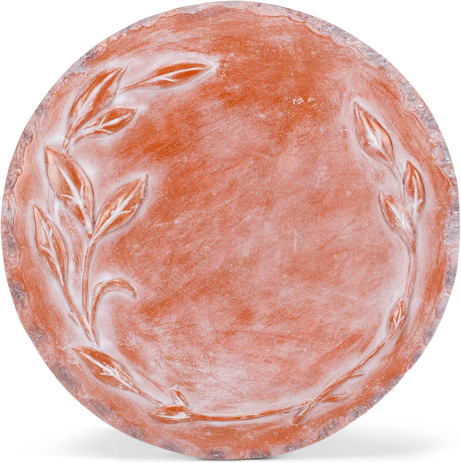 Hardscaping Materials - NAT & Jules Floral Laurel Wreath Leaves Pattern Dimensional Indoor Outdoor 12 inch Round Cast Resin Decorative Garden Stepping Stone, Patio, Walkway Sculpture Yard Art, Red Terracotta