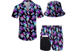 Wdpsuxin Mens 2 Piece Tracksuit Hawaiian Button Down Shirt and Compression Liner Shorts Sets with Bucket Hats