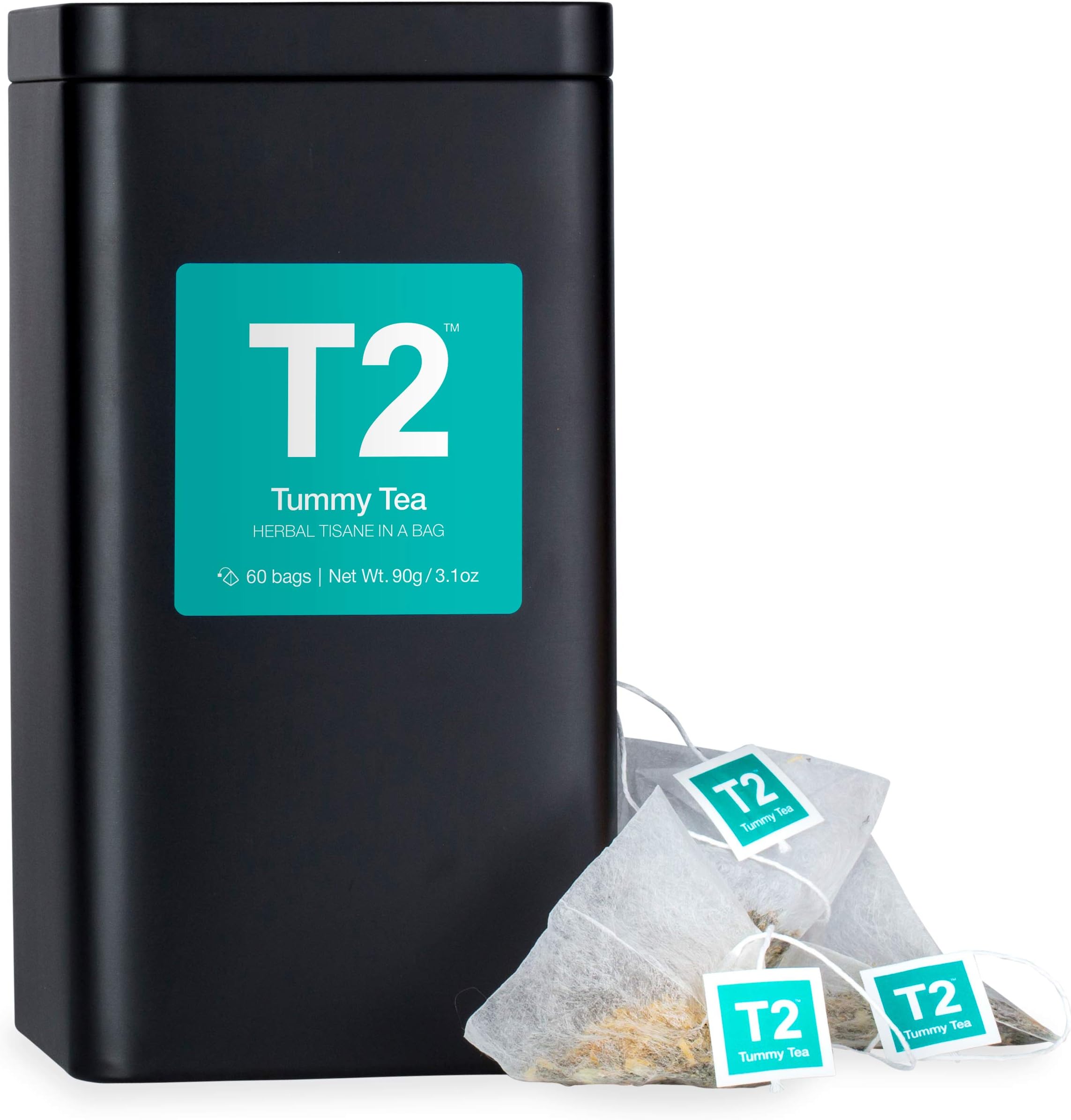 T2 Tea Tummy Tea 60 Tea Bags Tin - Mint, Liqourice & Fennel Tea For Stomach Relief, 60-count Tea Caddy