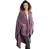 Berkshire Blanket Primalush™ Wearable Blanket, Cozy Loungewear Pocketed Plush Cape Wrap for Adults & Teens(Purple, One Size 58"X64")