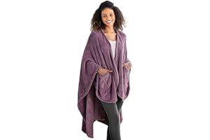 Berkshire Blanket Primalush™ Wearable Blanket, Cozy Loungewear Pocketed Plush Cape Wrap for Adults & Teens(Purple, One Size 58"X64")