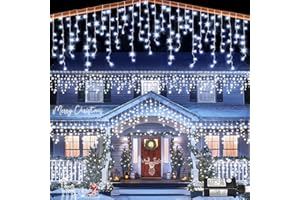 NIELFOI Icicle lights Outdoor - 33ft Christmas Lights with 400LED 75 Drops 8 Modes, Plug in Curtain String Lights Waterproof for Holiday Wedding Party Home Garden Bedroom Indoor Outdoor Decoration, Cool White