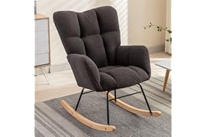 Sudwesto Modern Nursery Rocking Chair, Upholstered Glider Chair with High Backrest, Rocker Accent Armchair with Solid Wood Legs for Nursery Bedroom Living Room (Dark Grey Teddy)