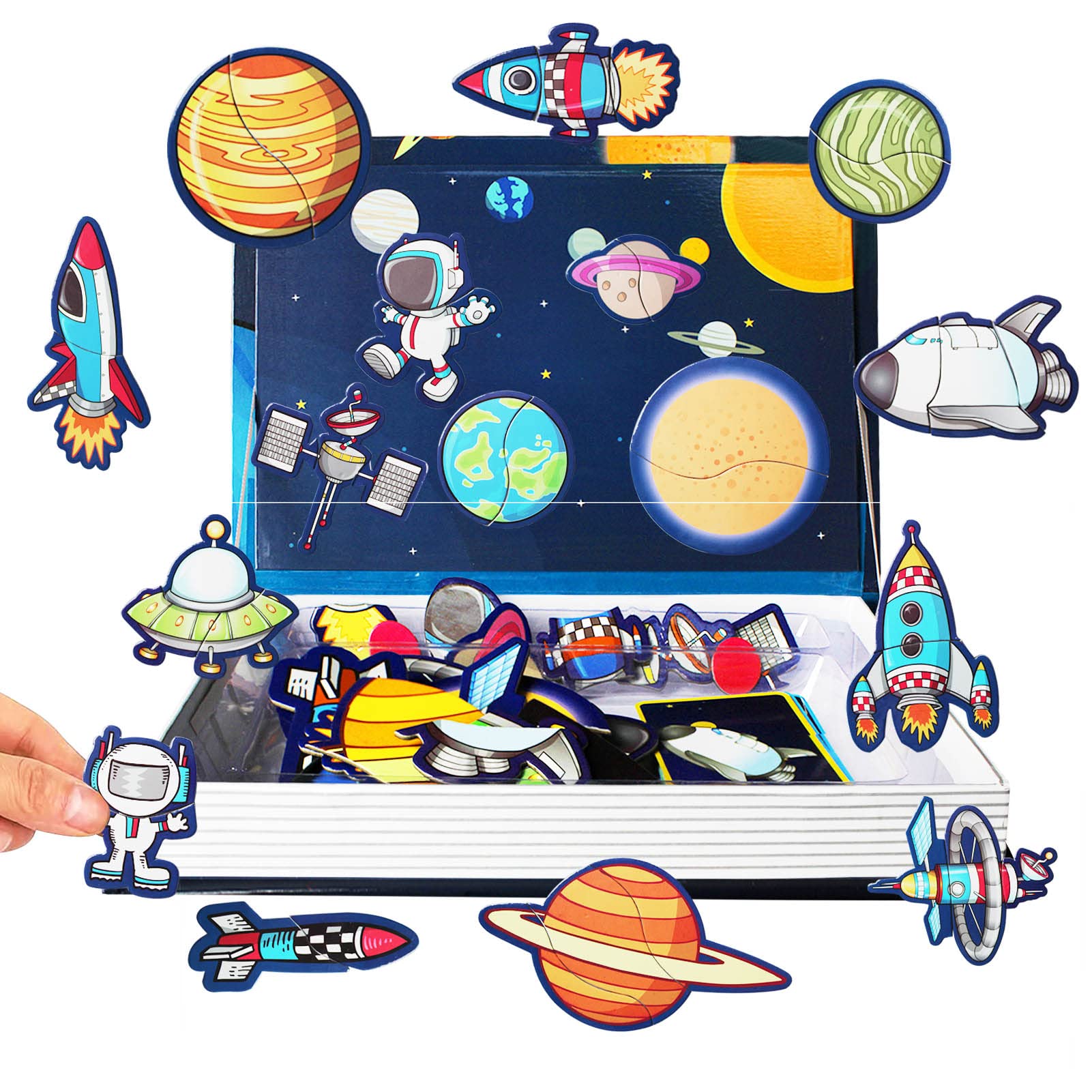 Uooker 38 Piece Space Magnetic Book Puzzle Games, Magnet Jigsaw Activity Board Book, Educational Learning Toys, Teaches Fine Motor Skills and Imagination, for Boys Girls Kids Toddler 3+ Year Olds