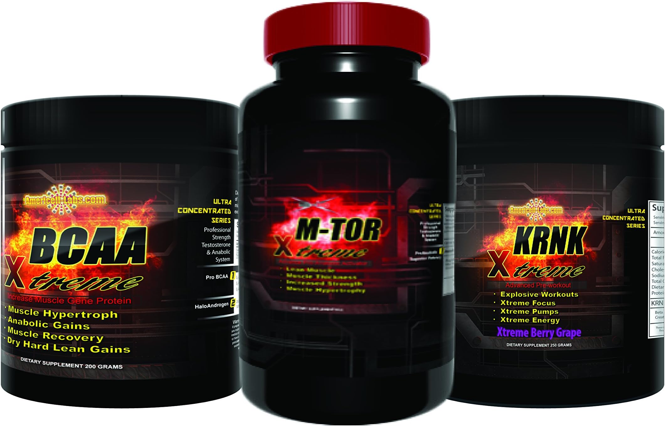 ACL Muscle Building Stacks Sports Nutrition - BCAA Xtreme, M-TOR and KRNK Xtreme, 30 Day Supply, Complete Muscle Building Kit