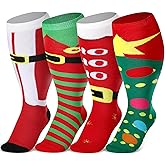 Geyoga 4 Pairs Christmas Plus Size Compression Sock Wide Calf for Women Men 15-25 mmHg Extra Large Size Knee Support Sock