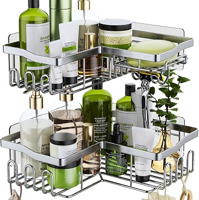 HapiRm Corner Shower Caddy Silver 2 Pack 11 Hooks Stainless Steel