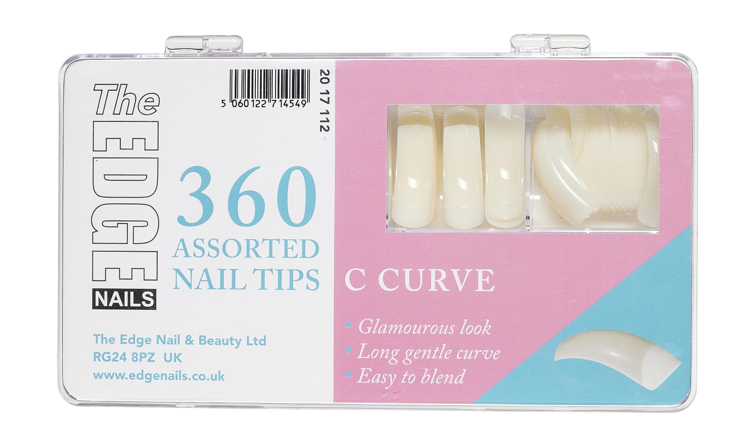 THE EDGE C Curved Nail Tips Assorted Sizes 1-10 (360 Pack) - Strong Nail Tips