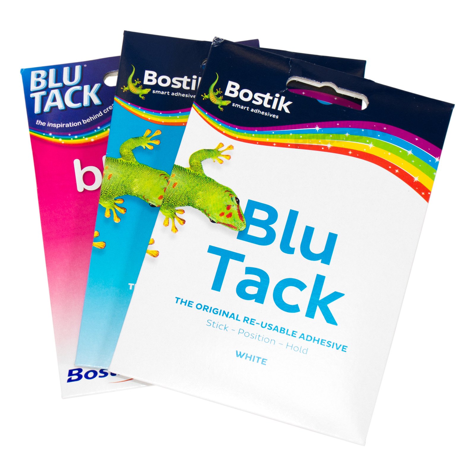 [Pack of 3] Bostik Blu Tack 48g Packs Reusable Adhesive Sticky Putty (Assorted (Blue White Pink))