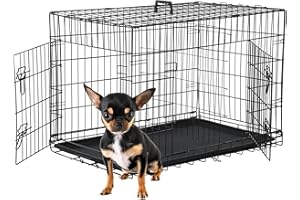 BestMassage Dog Crate Dog Kennel Cage with Double Door,24 inch Folding Metal Wire Dog Cage with Removable Tray&Divider Panel,Pet Crate for Small Dogs,Black