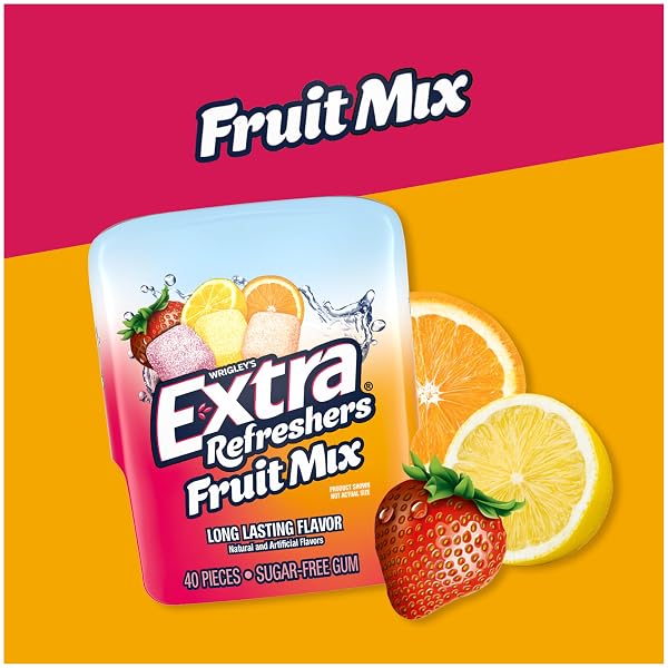 EXTRA GUM REFRESHERS FRUIT MIX SUGAR-FREE CHEWING GUM BULK, 40 PIECE BOTTLE (PACK OF 6)