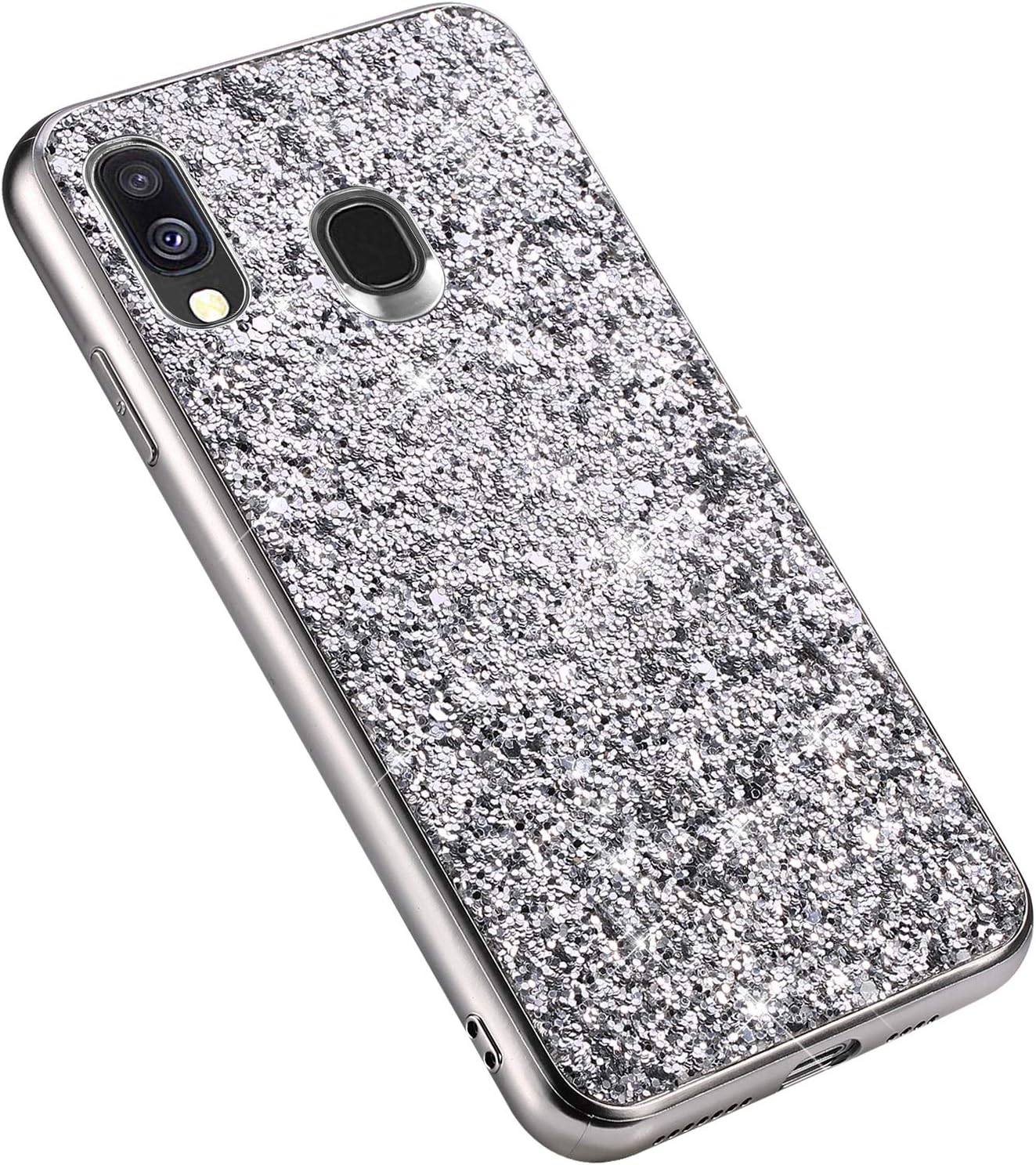 Uposao Compatible with Samsung Galaxy A20 Case Bling Crystal Rhinestone Diamond Glitter Shiny Case Hard PC Back Cover Soft TPU Rubber Bumper Cute Girls Women Case,Silver