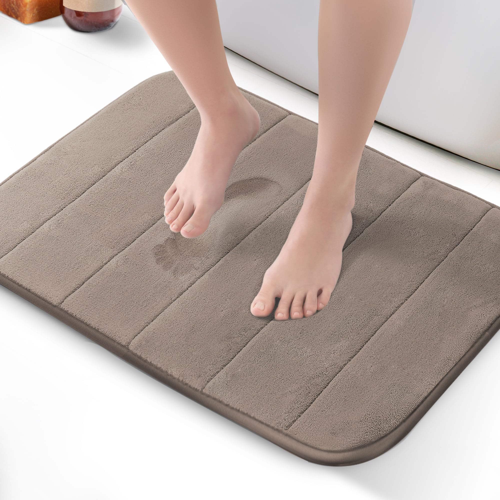 KEPLIN Memory Foam Bath Mat - Ultra-Soft, Highly Absorbent, Non-Slip, Machine Washable - Luxurious Comfort for Home & Bathroom Floors (Beige, 50 x 60cm)