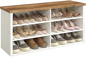VASAGLE Shoe Bench, Storage Bench, 6 Compartments, Adjustable Shelves, for Living Room, Entryway, Dorm, 29.5 x 100 x 50 cm, R