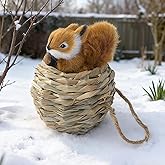 KOJIGIC 3D Forest Animals Ornaments for Christmas Tree Woodland Furry Animal Ornament Handmade Bird Nest with Plush Animal for Xmas Tree Faux Fur Animals Hanging Decoration (5" Nest & Brown Squirrel)