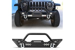 Peforway Front Bumper Fits For Jeep Wrangler JK JL 2007-2024 2025 for Jeep Gladiator JT 2020-2024 2025, Steel Bumper with LED Lights D-Rings and Winch Plate Heavy Duty