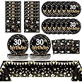 30th Birthday Party Supplies Serves 24 Black and Gold 30 Years Old Birthday Party Decorations Paper Plates Napkins Cheers to 30 Years Tablecloth Set Vintage 1994 Tableware Favors Kit for Men or Women