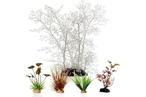 Emotionlite Aquarium Plants, Artificial Fish Tank Plastic Decorations Decor Plants Set White 5 Packs