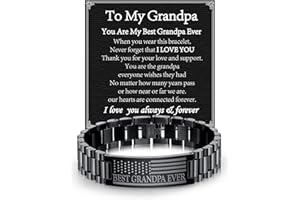 P. BLAKE Gifts for Best Ever Dad Husband Boyfriend Son Uncle, Stainless Steel American Flag Watch Band Link Bracelet Christmas Stocking Stuffers Jewelry Gifts for Men Him