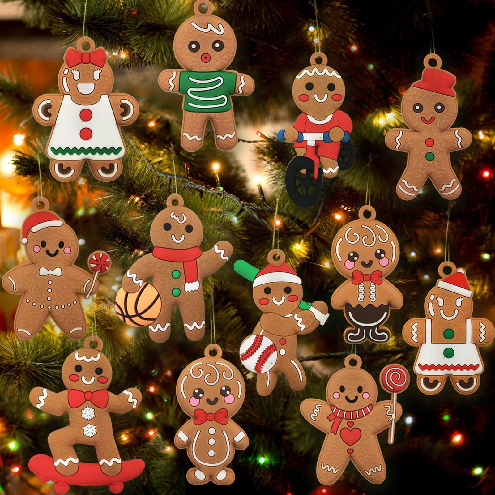 Photo 1 of 12pcs Christmas Gingerbread Man Ornaments for Christmas Tree Decorations Assorted Plastic Gingerbread Figurines Xmas Holiday Decorations 3 Inch Tall
